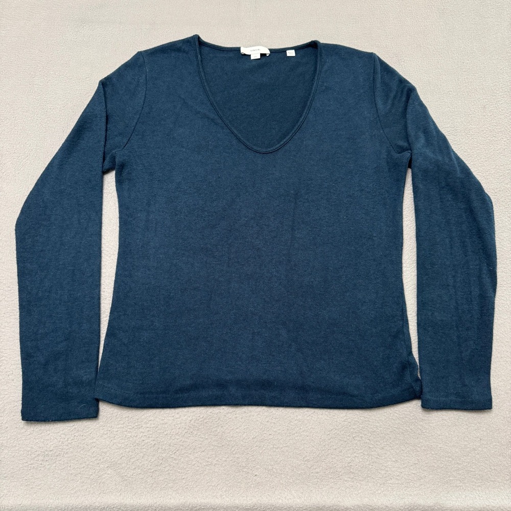 Vince Top Womens Large Teal Blue Long Sleeve Knit Shirt V Neck Classic